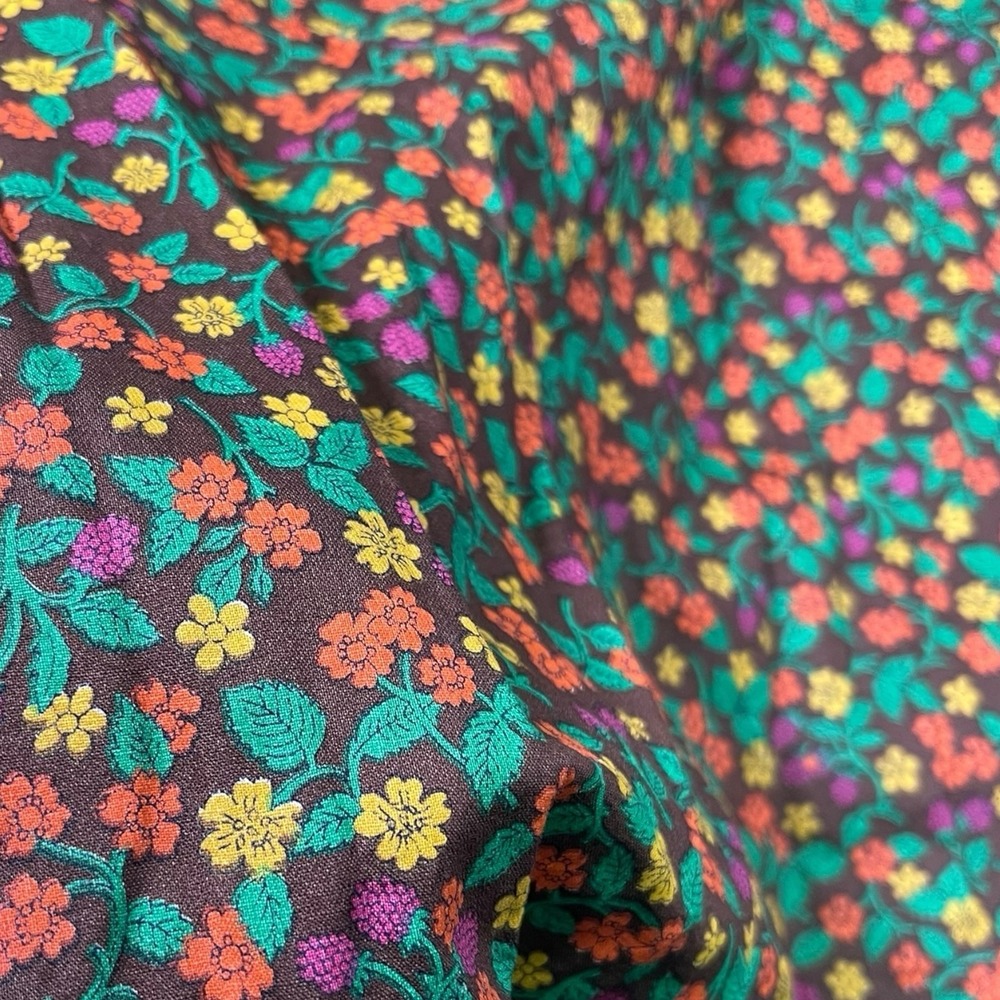 Vintage Peter Pan Fabrics Brown Berry Floral Print 42x102 Sewing Quilting Crafts